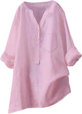 Linen Shirts for Women 2025 Buttons V Neck Cloths Long Sleeve Pockets Tshirt Trendy Dressy Blouses Casual Tunic Top