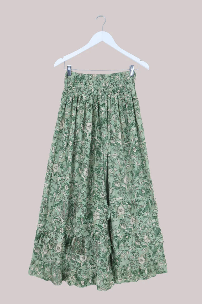 Paloma Folklore Floral Maxi Skirt in Bamboo Green