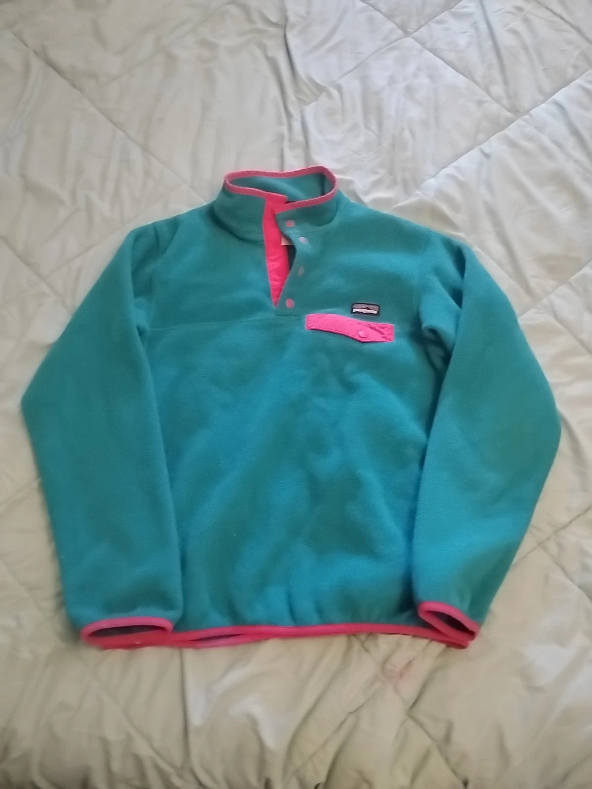 Patagonia Synchilla Snap-T Fleece Pullover Teal Pink S Small Vintage 80s 90s