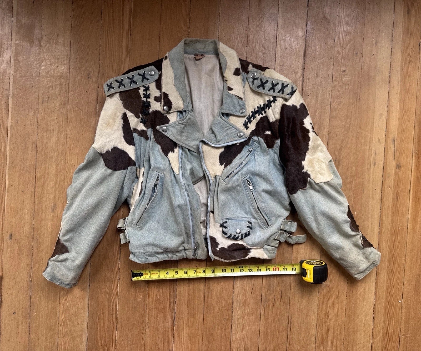 Have one to sell? Sell one like this Sell something else  Share vintage Jeff Hamilton distressed denim and cowhide leather zip-up bomber