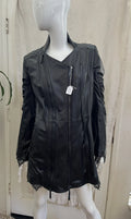 UNBRANDED Vintage 90's NEW! Black Lamb Leather Quilted Lined Full Zip Jacket 40