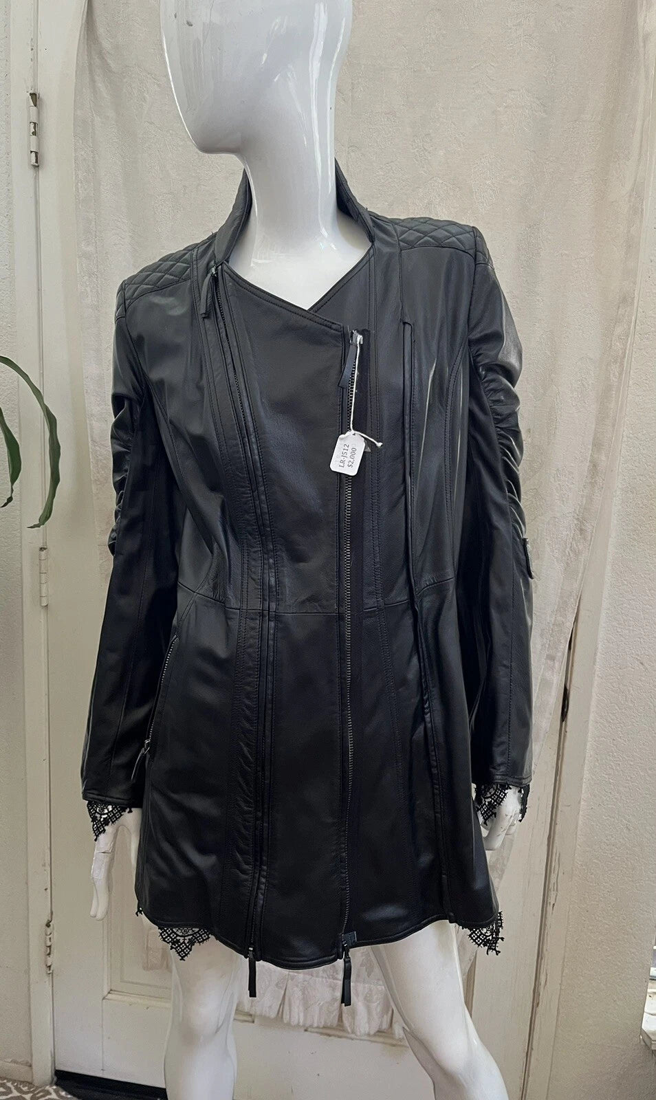 UNBRANDED Vintage 90's NEW! Black Lamb Leather Quilted Lined Full Zip Jacket 40