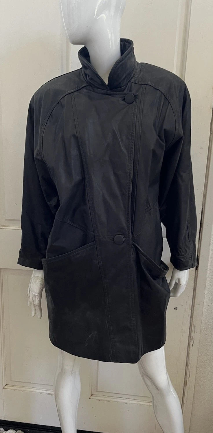 GINO DI GIORGIO by COMINT VINTAGE '80's Black GLAM ROCK Leather Coat Sz L
