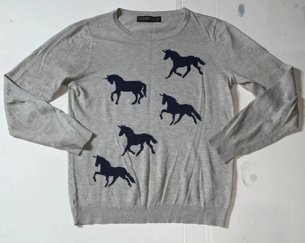 Preowned- Sugarhill Boutique Unicorn Graphic Pullover Sweater Womens (Size 4)