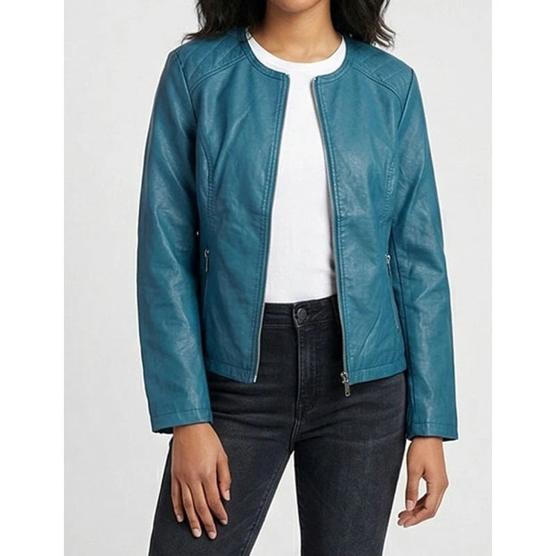 Alfani Large Faux Leather Teal Blue Full Zipper Jacket
