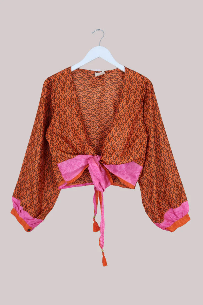 Lola Wrap Top in Clementine & Blossom Pink - Size XS/S